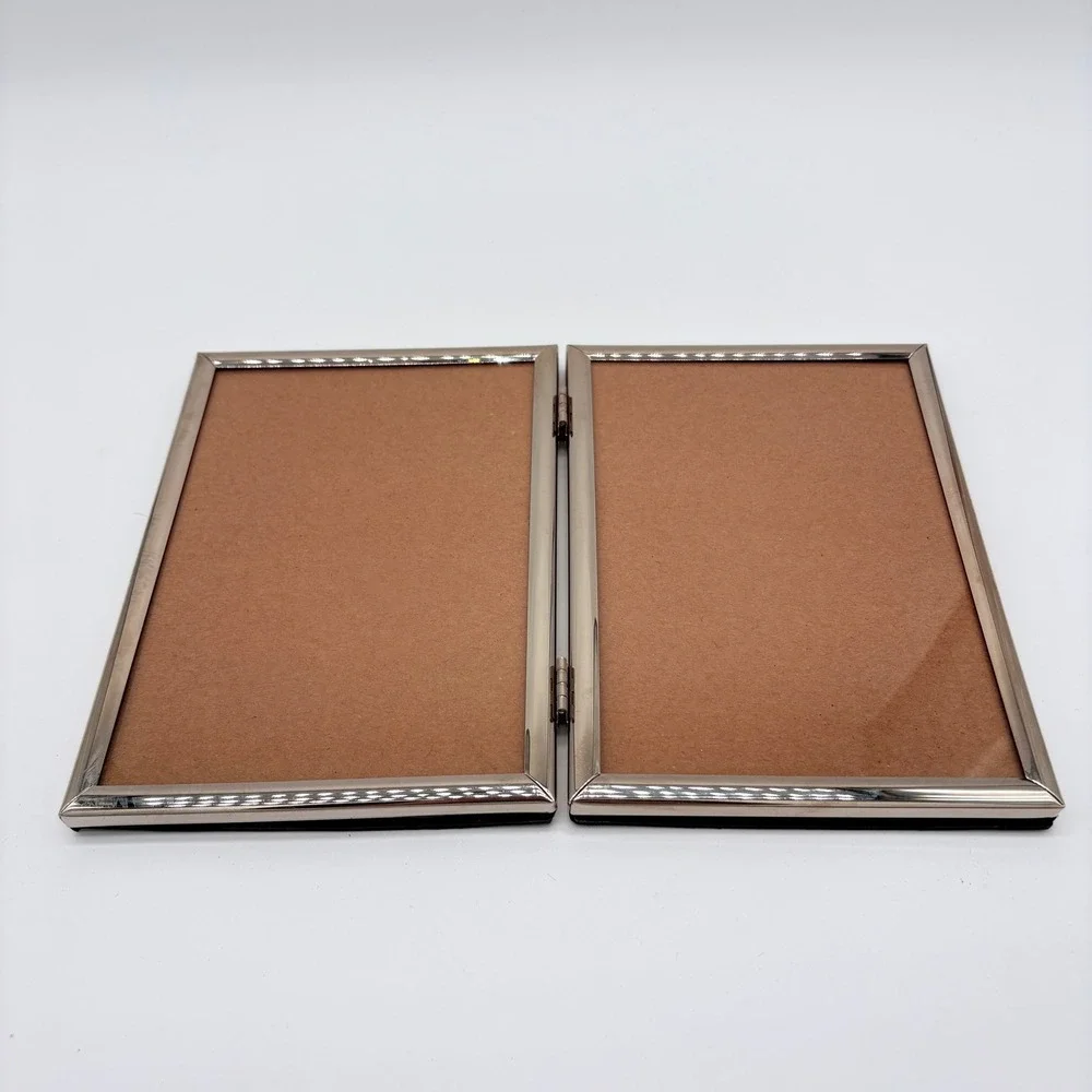Silver Metal Double Folding Picture Frame Hinged Beveled Bi-Fold Tabletop 5x7